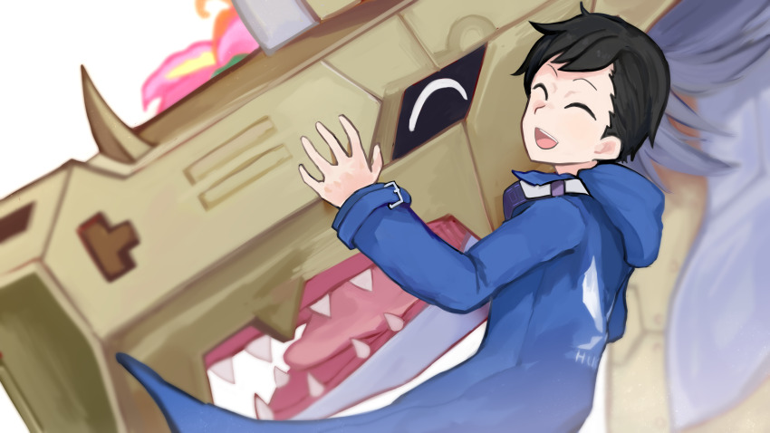 amasawa_keisuke black_eyes black_hair digimon digimon_story:_cyber_sleuth digimon_story:_cyber_sleuth_hacker&#039;s_memory highres metalseadramon palmon short_hair