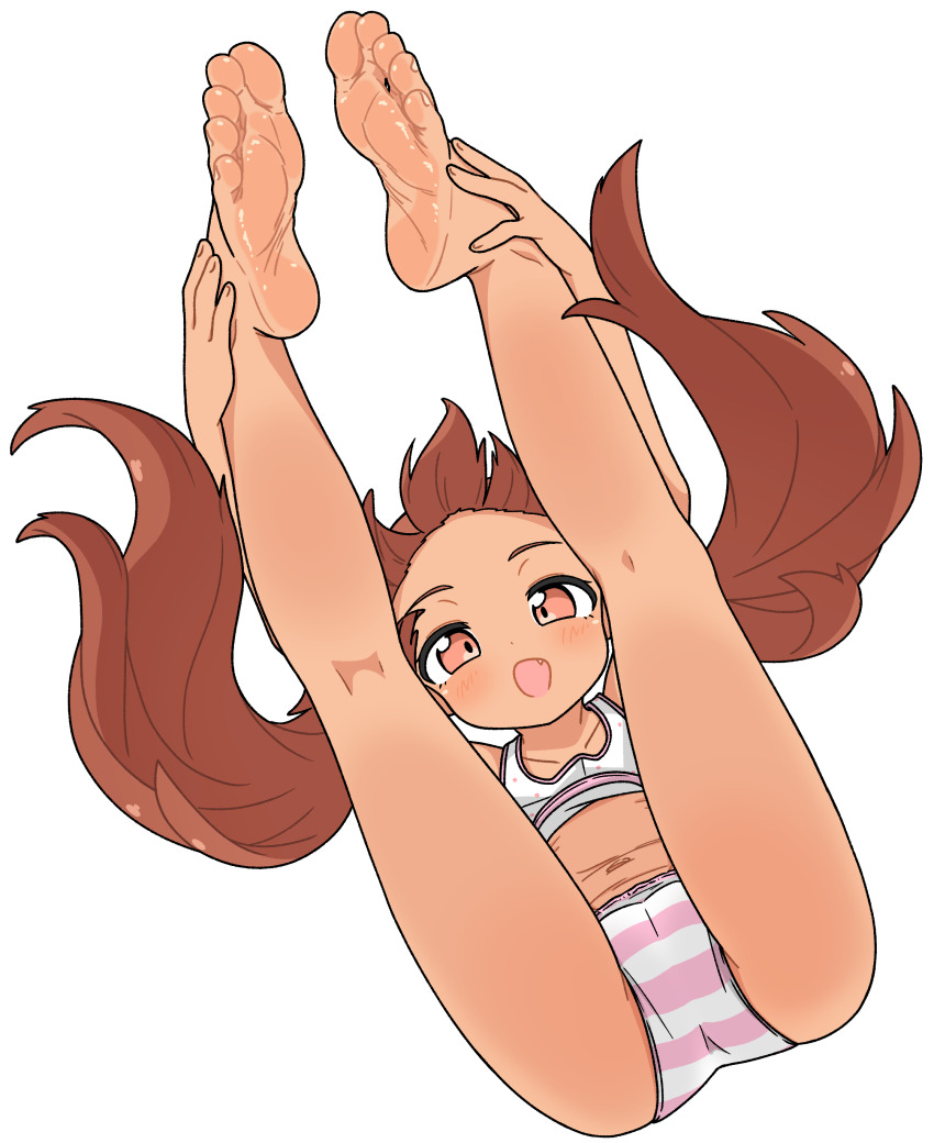 1girl absurdres barefoot blush brown_eyes brown_hair feet from_below highres kantai_collection libeccio_(kancolle) long_hair looking_at_viewer nairo open_mouth soles toes twintails