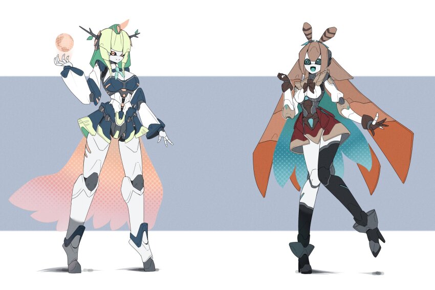 ahoge android antler_ribbon antlers apple blush braid braided_bangs branch breasts brown_capelet brown_cloak brown_eyes brown_hair capelet ceres_fauna ceres_fauna_(1st_costume) choker cleavage cloak corset deevious_deevi dress feather_hair_ornament feathers flower food fruit full_body gloves golden_apple green_flower green_hair green_nails green_rose hair_branch hair_flower hair_ornament hairclip heart heart_o-ring heart_ring_choker hieroglyphics highres hololive hololive_english horns humanoid_robot jewelry joints knee_strap kneehighs large_breasts long_hair looking_at_viewer mechanical_hair mechanization metal_hair metal_skin mole mole_under_eye multicolored_hair multiple_girls nanashi_mumei nanashi_mumei_(1st_costume) o-ring o-ring_choker partially_fingerless_gloves planet_hair_ornament ponytail robot robot_girl robot_joints rose runes science_fiction shirt single_kneehigh single_sock skirt smile socks streaked_hair tree_horns very_long_hair virtual_youtuber white_hair white_shirt yellow_eyes