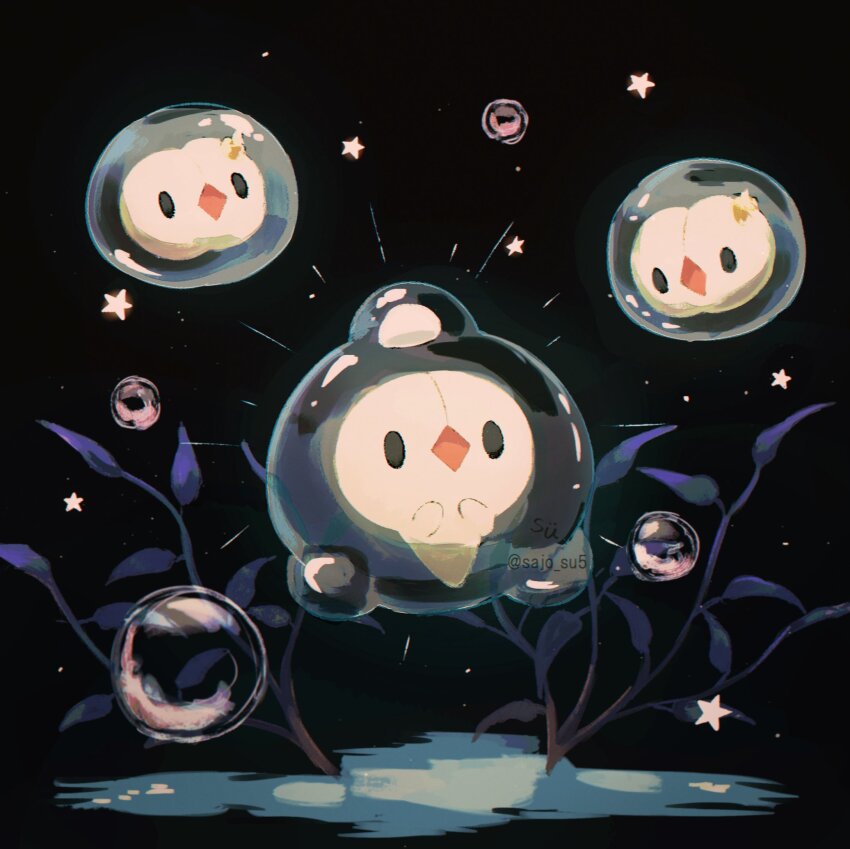 animal_focus black_background branch bubble duosion evolutionary_line floating gen_5_pokemon highres leaf nintendo no_humans pokemon pokemon_(creature) slime_(substance) solid_oval_eyes solosis star_(symbol) su_(sajo_su5)