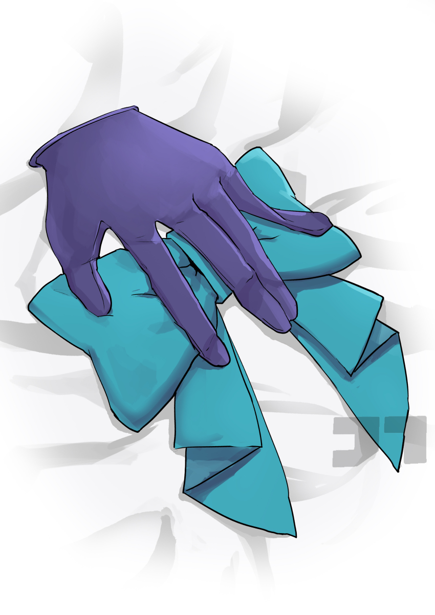 absurdres artist_logo bed_sheet blue_bow blue_gloves bow commentary commentary_request gloves highres jtleeklm logo mejiro_mcqueen_(umamusume) tokai_teio_(umamusume) umamusume unworn_bow unworn_clothes unworn_gloves watermark