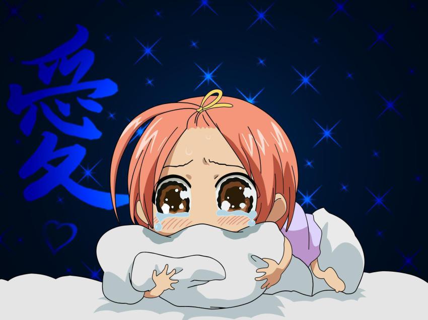00s 1girl chibi female_focus forehead high_ponytail highres kuzuryuu_momoko ponytail solo sumomomo_momomo tears wavy_eyes