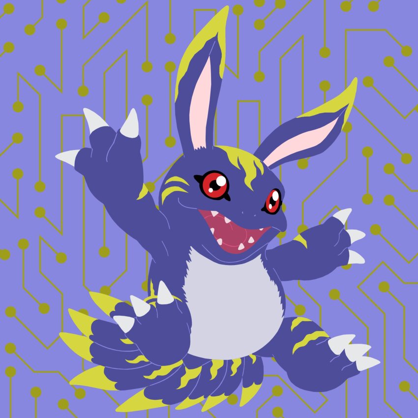 claws digimon digimon_(creature) elecmon_(violet) highres sharp_teeth solo tail teeth