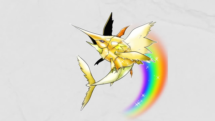 digimon digimon_(creature) fusion highres original pegasmon rainbow solo submarimon wings