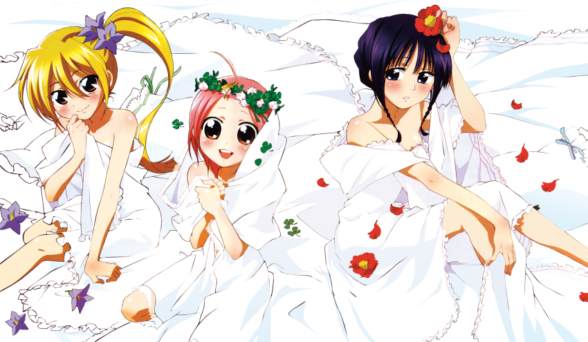 00s 2girls absurdres bed black_hair blonde_hair braid brown_eyes glasses highres kuzuryuu_momoko miyamoto_iroha multiple_girls nakajima_sanae sumomomo_momomo