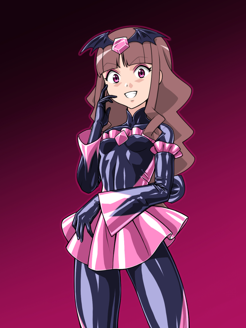 1girl bad_end_precure bad_end_precure_(cosplay) brown_hair corruption cosplay cosplay_request crossover_cosplay digimon digimon_ghost_game female_focus highres long_hair pink_eyes precure smile_precure! solo tsukiyono_ruli