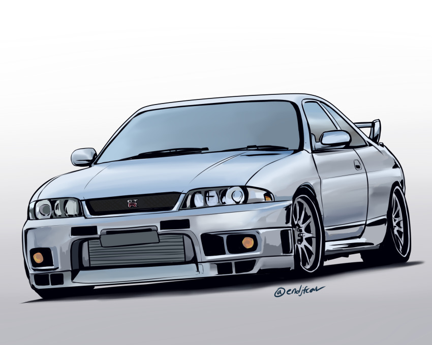 artist_name car car_door door endjfcar headlights highres motor_vehicle nissan nissan_r33 nissan_skyline no_humans numberplate original shadow simple_background spoiler_(automobile) vehicle_focus white_background window windshield windshield_wiper