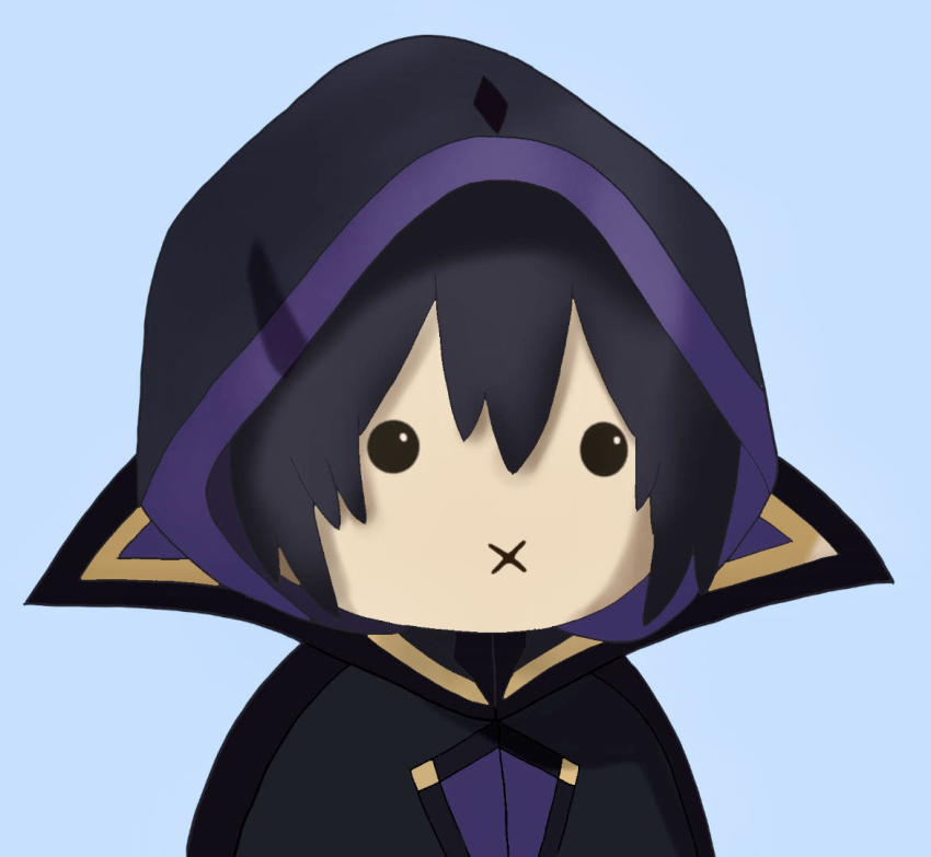 1boy black_coat black_hair chibi cid_kagenou coat hair_between_eyes hood hyta8827 kage_no_jitsuryokusha_ni_naritakute! shadow_(cid_kagenou) short_hair solo tagme x_mouth