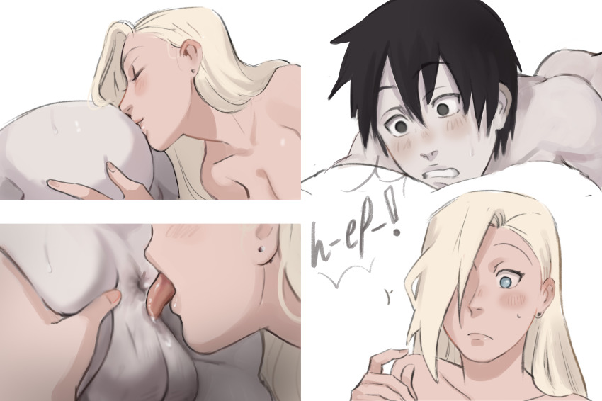 1boy 1girl absurdres anilingus anus ass ass_grab blonde_hair blue_eyes blush boruto:_naruto_next_generations couple drooling femdom hair_over_one_eye hetero highres husband_and_wife kissing_ass licking monday_mint naruto_(classic) naruto_(series) oral pale_skin sai saliva testicles yamanaka_ino