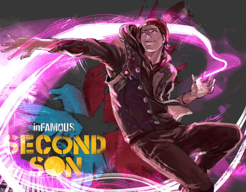 1boy beanie delsin_rowe electricity hat idachi infamous infamous_second_son male_focus red_eyes solo
