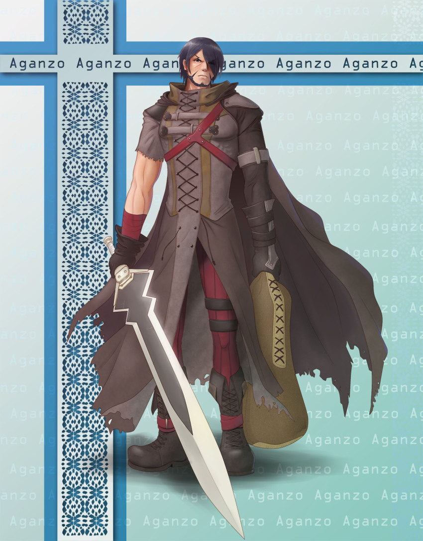 00s aganzo aganzo_(dungeon_and_fighter) beard blademaster boots cape dungeon_and_fighter facial_hair highres male_focus sword weapon