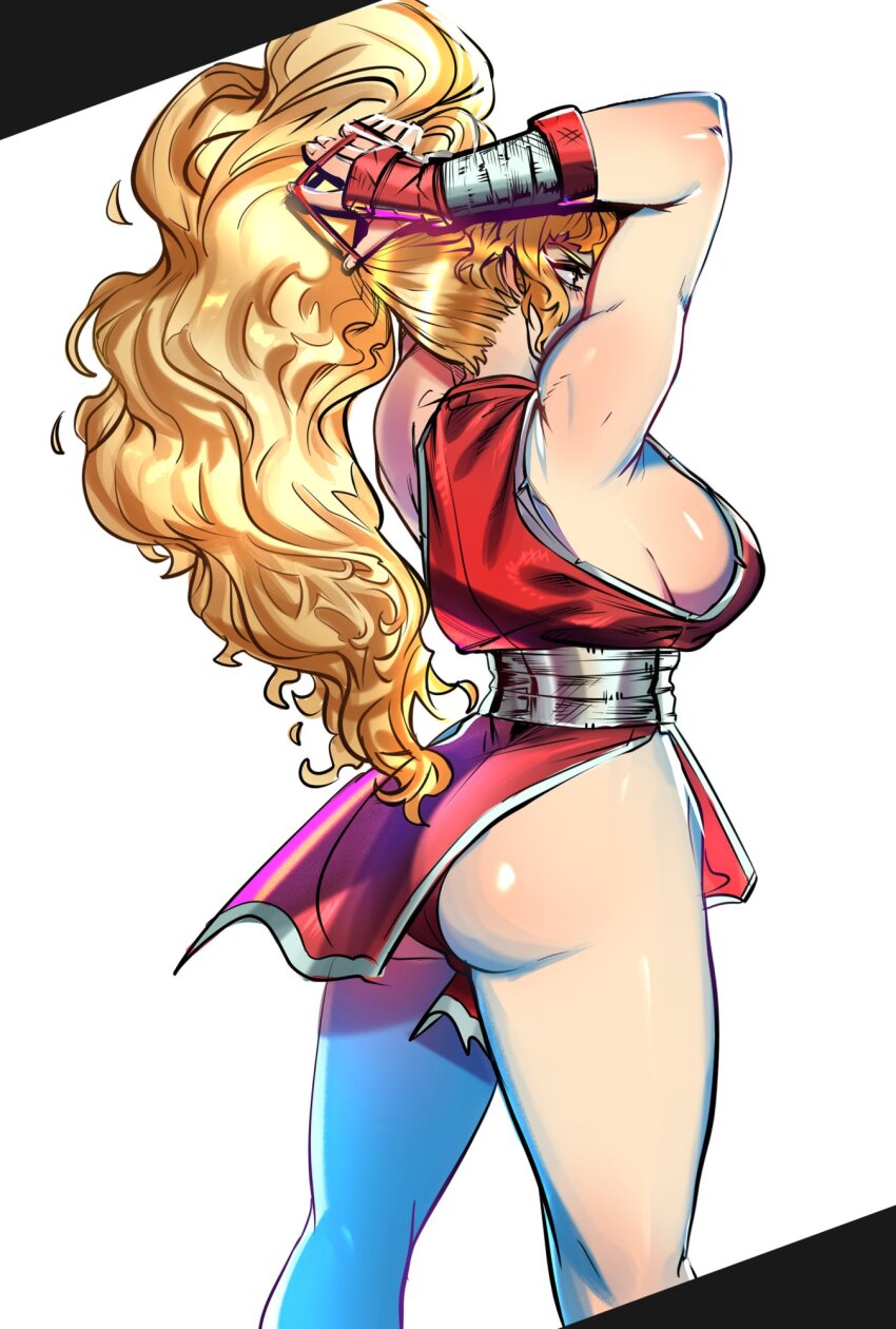1girl ass blonde_hair breasts capcom final_fight final_fight_2 fingerless_gloves genryuusai_maki gloves highres ponytail redgray21st sideboob underwear