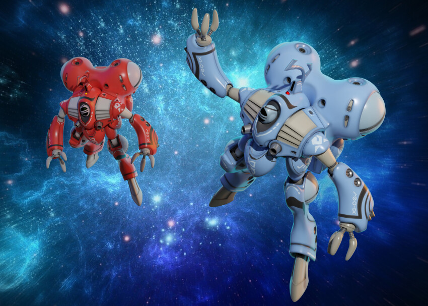 3d alien arm_cannon armor chest_cannon choujikuu_yousai_macross commentary couple english_commentary highres macross macross:_do_you_remember_love? manyeung maximilian_jenius mecha meltrandi millia_jenius nebula power_armor queadluun-rau realistic robot robotech science_fiction space star_(symbol) star_symbol_background weapon zentlardy_alphabet