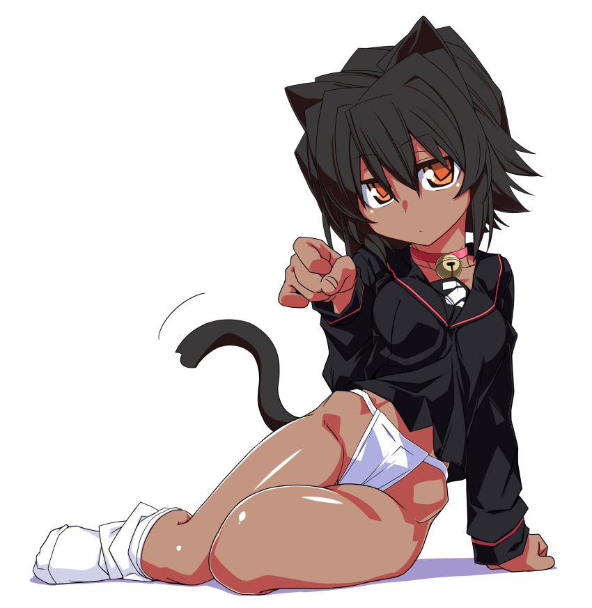 1girl absurdres dark-skinned_female dark_skin fundoshi highres japanese_clothes kagari_rukako no_pants orange_eyes original oteruko_(wanabeee) shiny_skin solo tail
