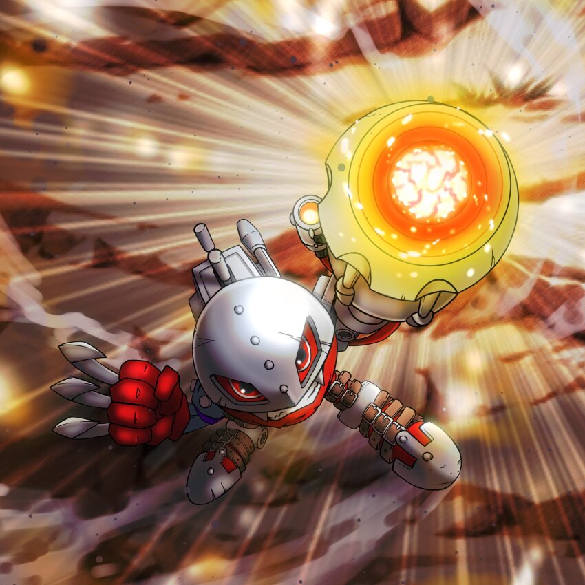 belt cannon claws digimon digimon_(creature) highres metalmamemon red_eyes solo teeth