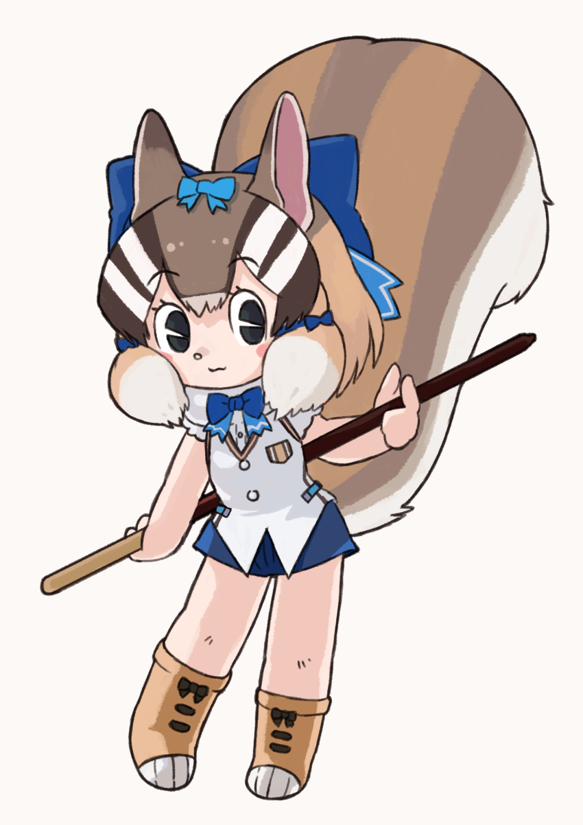 1girl absurdres animal_ear_fluff chipmunk_costume chipmunk_ears chipmunk_girl chipmunk_tail highres kemono_friends kemono_friends_v_project looking_at_viewer siberian_chipmunk_(kemono_friends) solo tezuka_osamu_(style) toriny virtual_youtuber