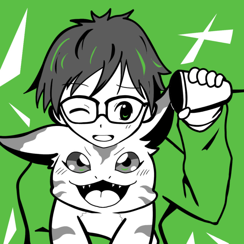 digimon digimon_(creature) digimon_rearise elecmon fangs glasses one_eye_closed tamada_keito