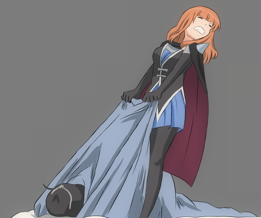 2girls absurdres black_cape black_gloves black_hair black_legwear blunt_bangs cape closed_eyes commentary cosplay delicious_party_precure elbow_gloves facing_away gentlu_(precure) gentlu_(precure)_(cosplay) girls_und_panzer gloves grey_background highres iguchi_yuka juspa kayano_ai long_hair multiple_girls pantyhose precure pulling reizei_mako scene_reference simple_background sleeping takebe_saori voice_actor_connection
