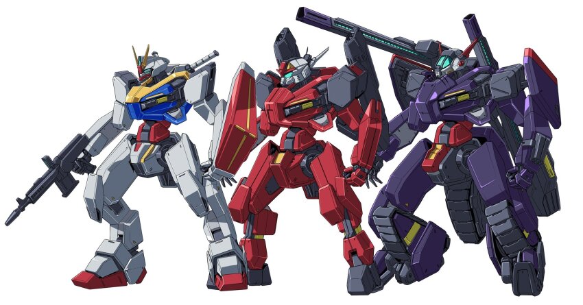 arm_shield arms_at_sides assault_visor beam_cannon beam_rifle blue_eyes caterpillar_tracks clenched_hand company_connection energy_gun fusion gun guncannon gundam guntank highres holding holding_gun holding_weapon kenbu_(kyoukai_senki) kyoukai_senki looking_ahead mecha mecha_focus mobile_suit_gundam no_humans open_hand pravin_rao_santheran robot rx-78-2_gundam science_fiction shoulder_cannon simple_background standing sunrise_(company) v-fin weapon white_background