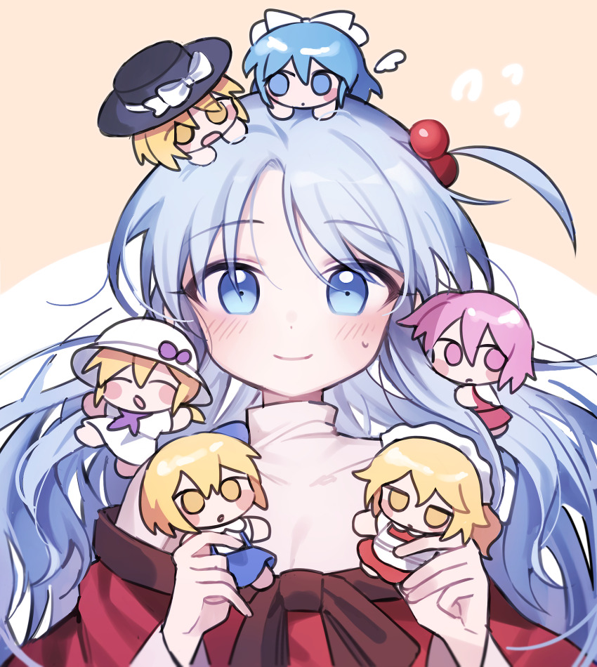 6+girls :o alice_margatroid alice_margatroid_(pc-98) black_hat blonde_hair blue_eyes blue_hair blush blush_stickers bow chibi closed_mouth commentary_request dot_mouth flying_sweatdrops hair_bobbles hair_bow hair_ornament hat hat_bow highres long_hair long_sleeves looking_at_viewer louise_(touhou) mai_(touhou) maid multiple_girls mystic_square one_side_up pink_eyes pink_hair sara_(touhou) shinki_(touhou) short_hair simple_background small_sweatdrop smile soooooook2 touhou touhou_(pc-98) turtleneck upper_body white_bow white_hair white_hat yellow_eyes yuki_(touhou) yumeko_(touhou)