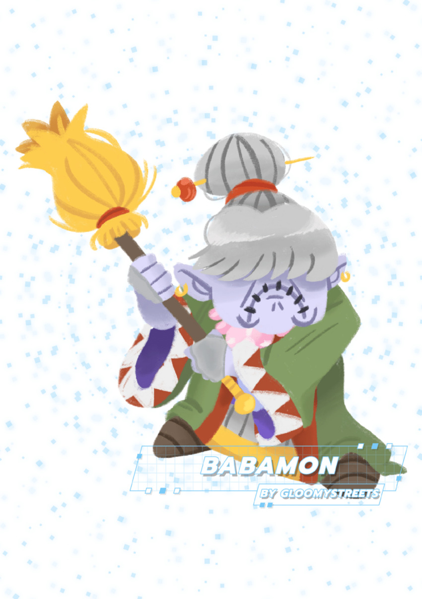 1girl babamon broom covered_eyes digimon digimon_(creature) female_focus highres solo
