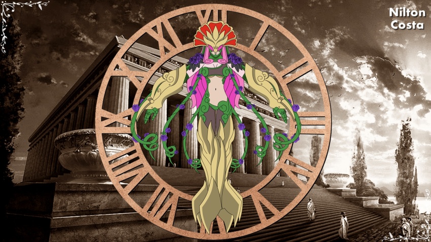 armor ceresmon_medium digimon digimon_(creature) flower helmet highres long_hair mask nilton_costa olympos_xii