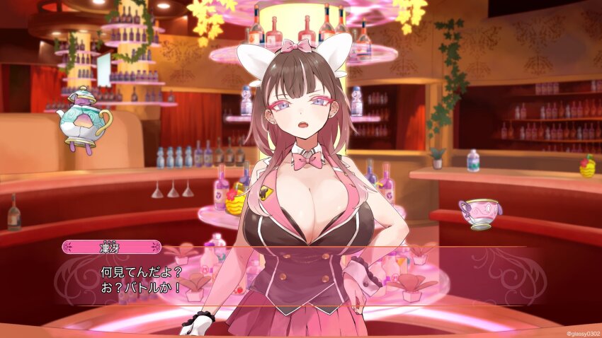 bottle breasts bunny_garden cleavage gen_8_pokemon glassy0302 highres huge_breasts kuraishi_rinngo milk_bottle moomoo_milk nintendo original pokemon polteageist sinistea