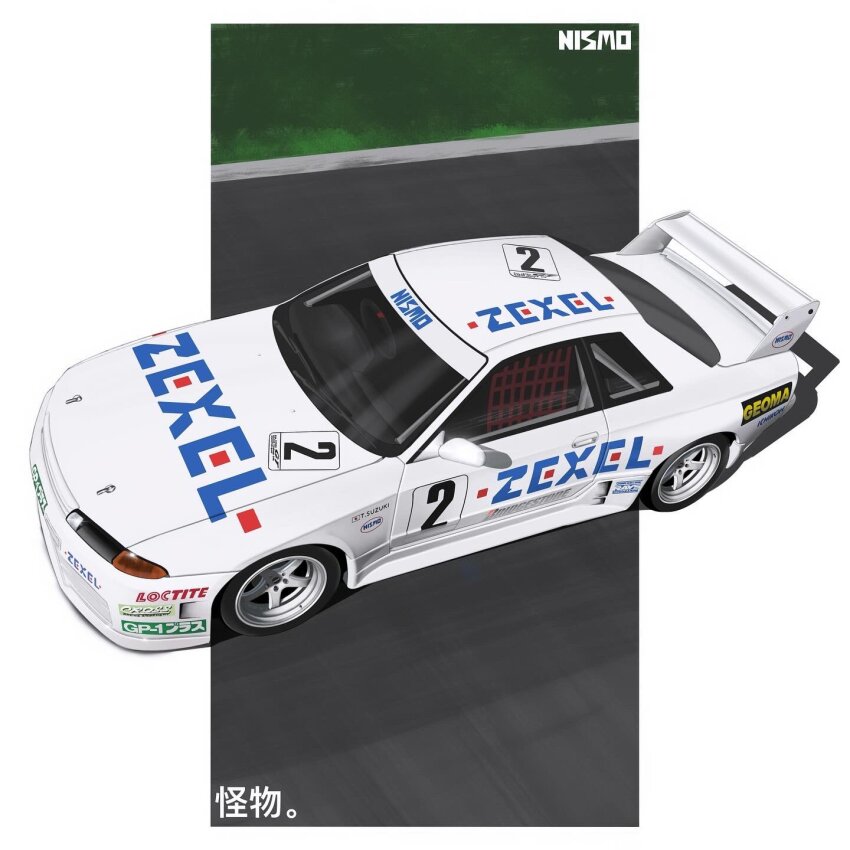 car from_above highres motor_vehicle nismo nissan_skyline nissan_skyline_gt-r nissan_skyline_r32 no_humans race_vehicle racecar racetrack sei_illustrations shadow spoiler_(automobile) super_gt vehicle_focus