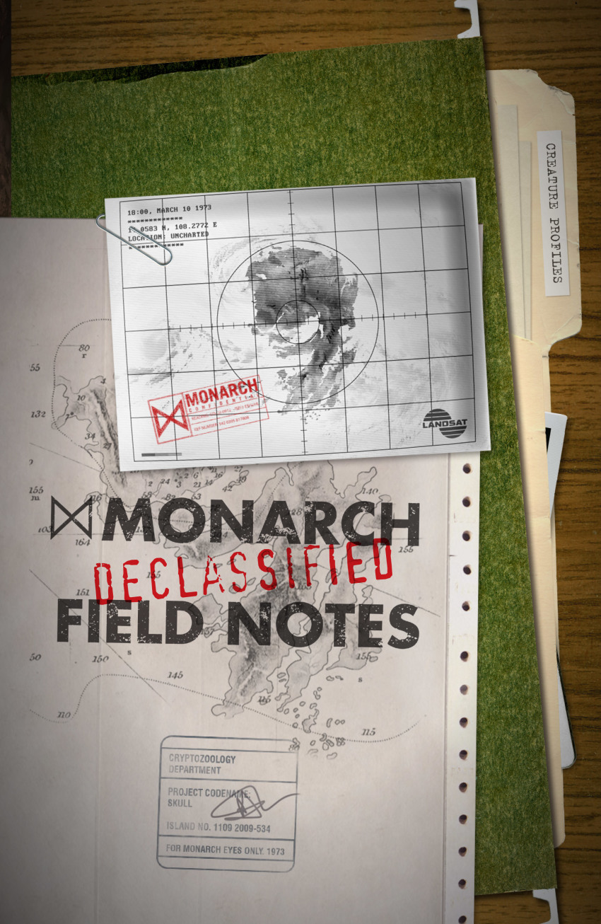 absurdres conspiracy desk diagram document folder highres island king_kong_(series) kong:_skull_island landsat legendary_pictures map military monarch_(monsterverse) monsterverse no_humans ocean official_art paperclip promotional_art report science skull_island skull_island:_the_birth_of_kong stamp viral_marketing water