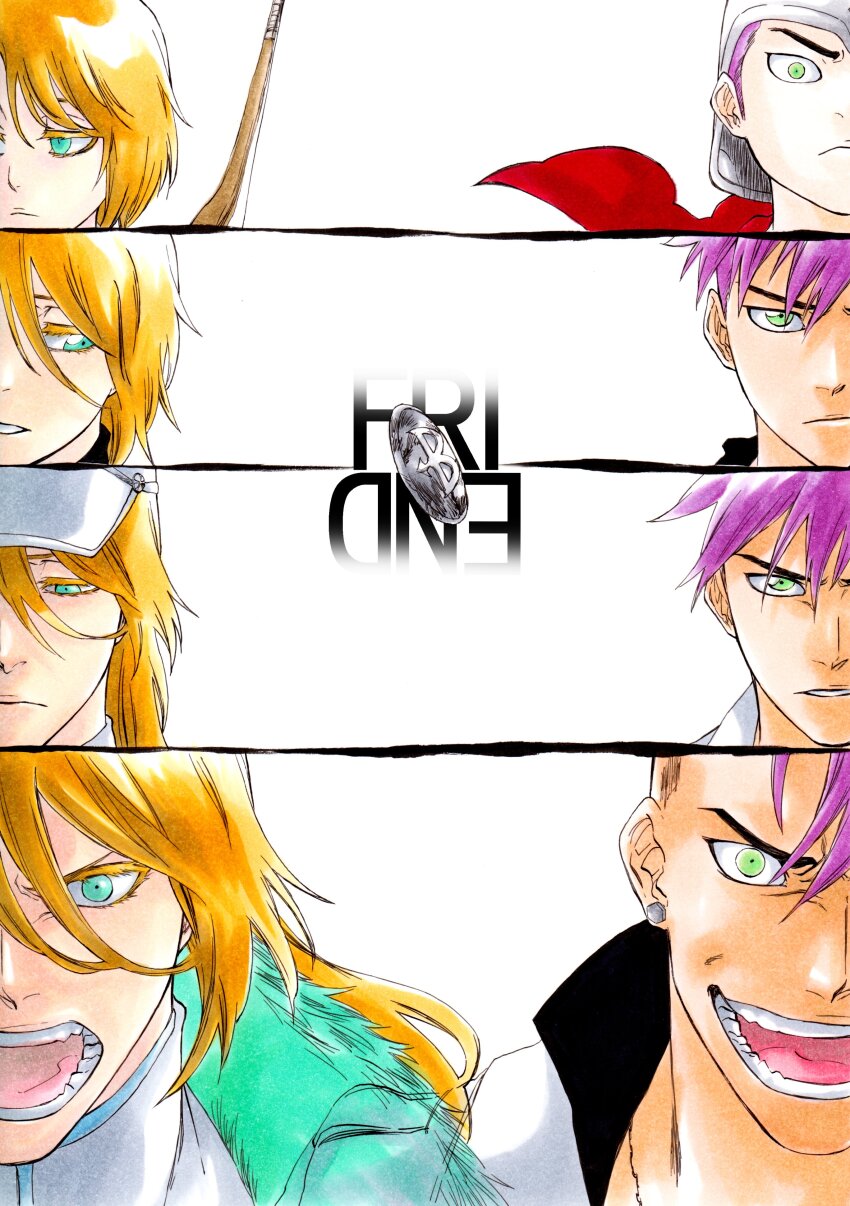 2boys absurdres age_progression bazz-b bleach bleach:_sennen_kessen-hen blonde_hair bow_(weapon) cape closed_mouth earrings eyelashes green_eyes hair_between_eyes hat helmet high_collar highres jewelry jugram_haschwalth ken&#039;ichi_(ken1ro_u) long_hair looking_at_viewer looking_down military_hat multiple_boys multiple_views open_mouth parted_lips pink_hair side-by-side v-shaped_eyebrows wandenreich_uniform weapon