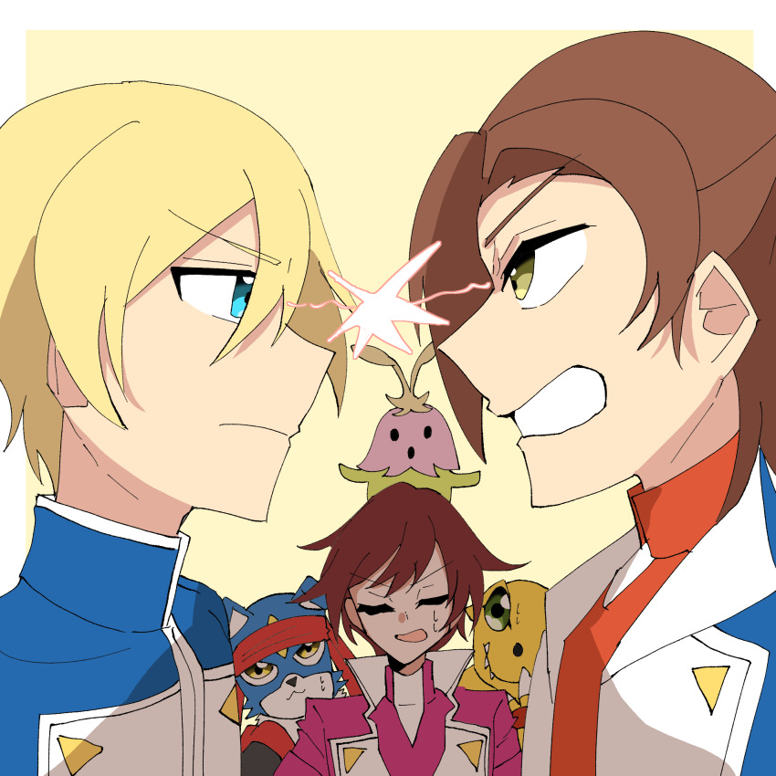 agumon daimon_masaru_(digimon_savers) digimon digimon_savers fujieda_yoshino gaomon highres lalamon pink_eyes pink_hair short_hair thoma_h._norstein