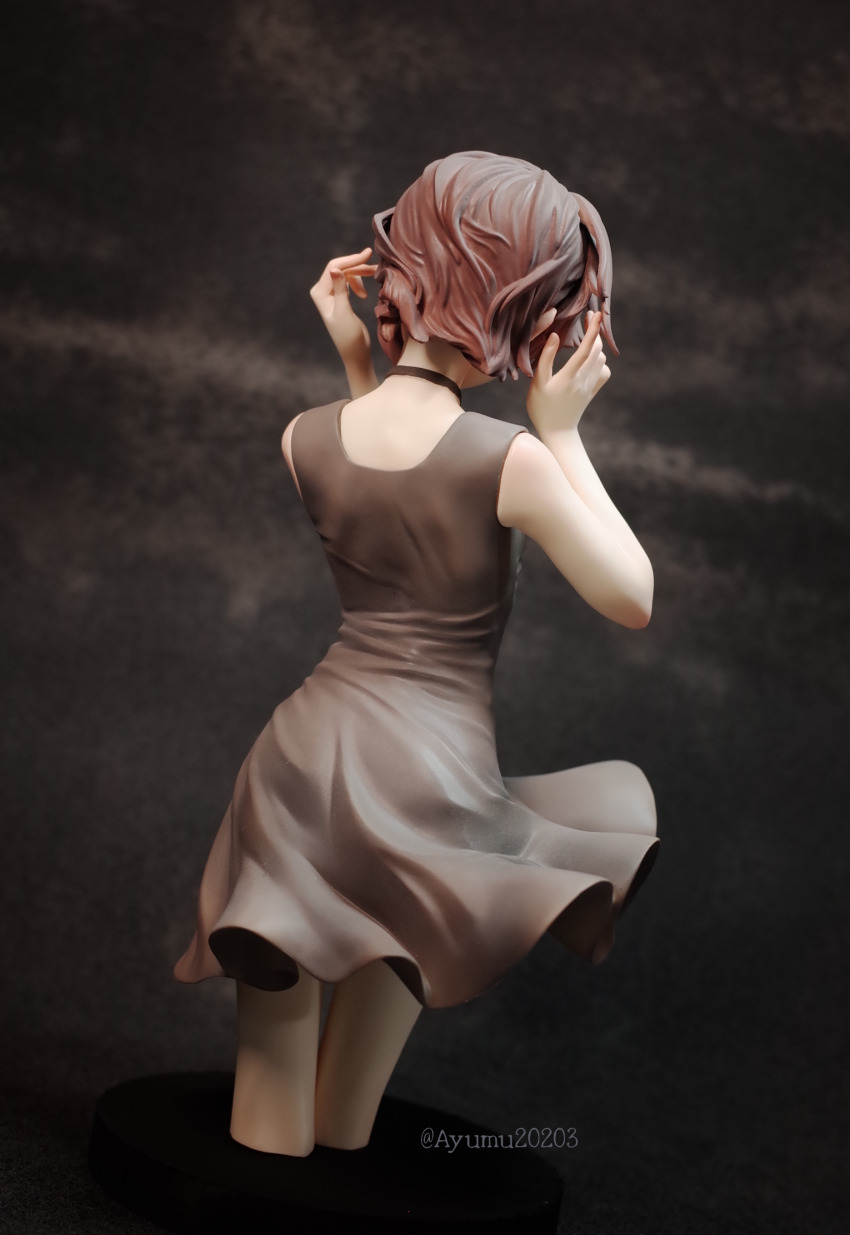 1girl absurdres breasts brown_hair choker dress from_behind garage_kit_(medium) grey_dress hamano_ayumu highres iwakura_lain photo_(medium) serial_experiments_lain short_hair small_breasts solo unconventional_media