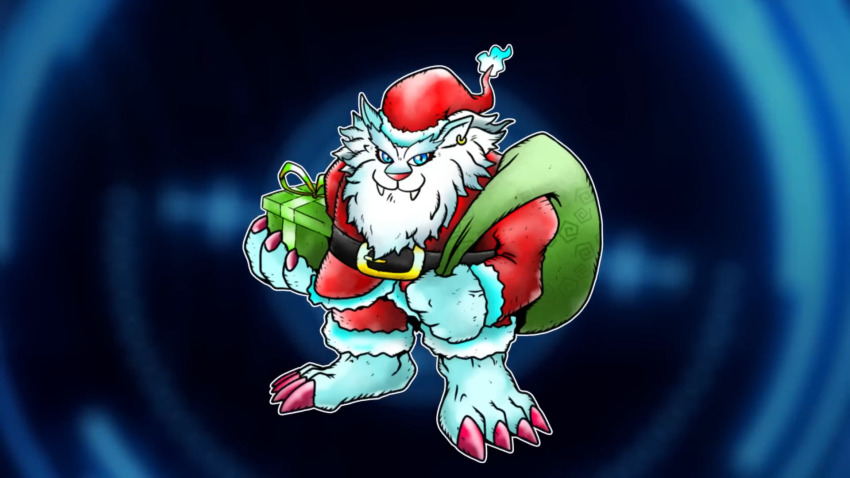 belt christmas digimon digimon_(creature) gift highres original panjyamon solo