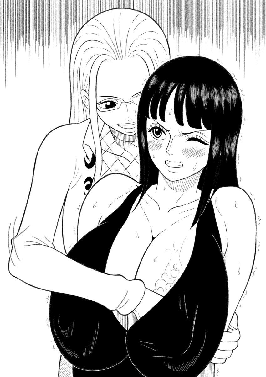 2girls absurdres amr_19_19 breasts cleavage highres huge_breasts kalifa_(one_piece) multiple_girls nico_robin one_piece
