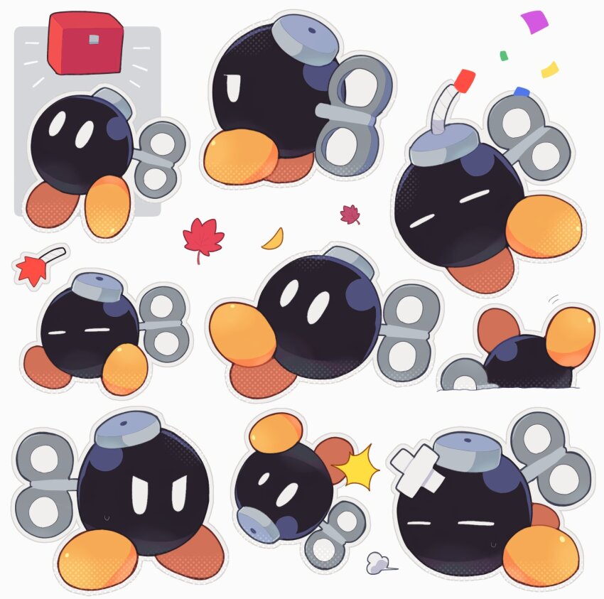 bandaid bob-omb confetti highres mario_(series) mofupoyo multiple_views nintendo no_humans paper_mario