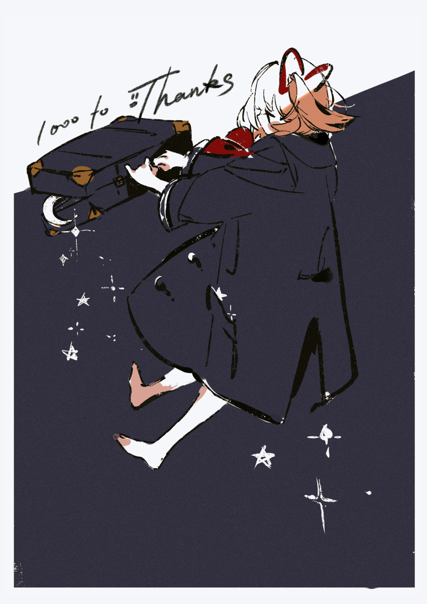 1girl absurdres ascot blonde_hair crescent darkness english_text full_body hair_ribbon highres holding holding_suitcase moon red_ascot ribbon rumia short_hair skirt skirt_set solo star_(symbol) suitcase touhou zhixie_jiaobu