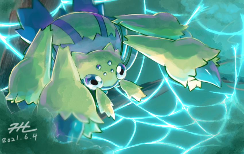 commentary_request dated extra_eyes galvantula gen_5_pokemon looking_ahead nintendo no_humans null_suke one-hour_drawing_challenge pokemon pokemon_(creature) signature silk spider_web
