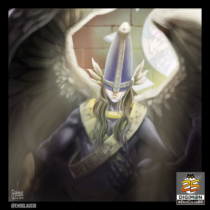 1boy digimon digimon_(creature) highres holyangemon male_focus mask muscular muscular_male solo wings