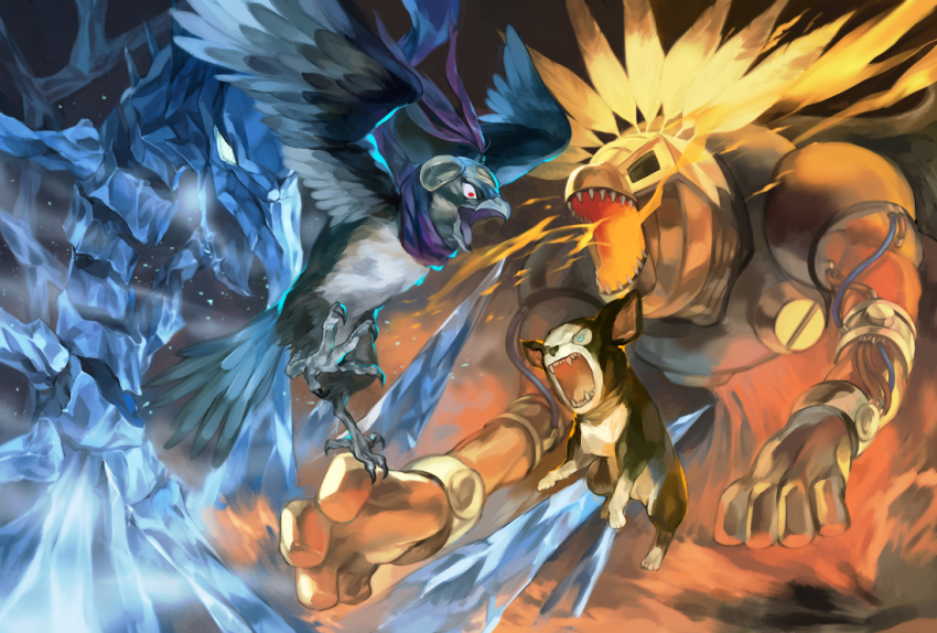 bird dog falcon feathers horus_(stand) ice iggy_(jojo) jojo_no_kimyou_na_bouken oburaato pet_shop sand stand_(jojo) the_fool_(stand)
