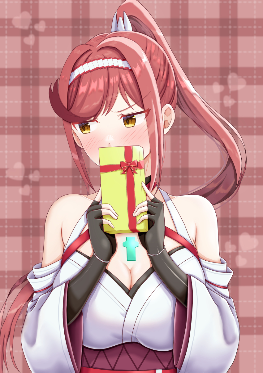 absurdres blush breasts cleavage gift glimmer_(xenoblade) highres ponytail red_hair xenoblade_chronicles_(series) xenoblade_chronicles_3