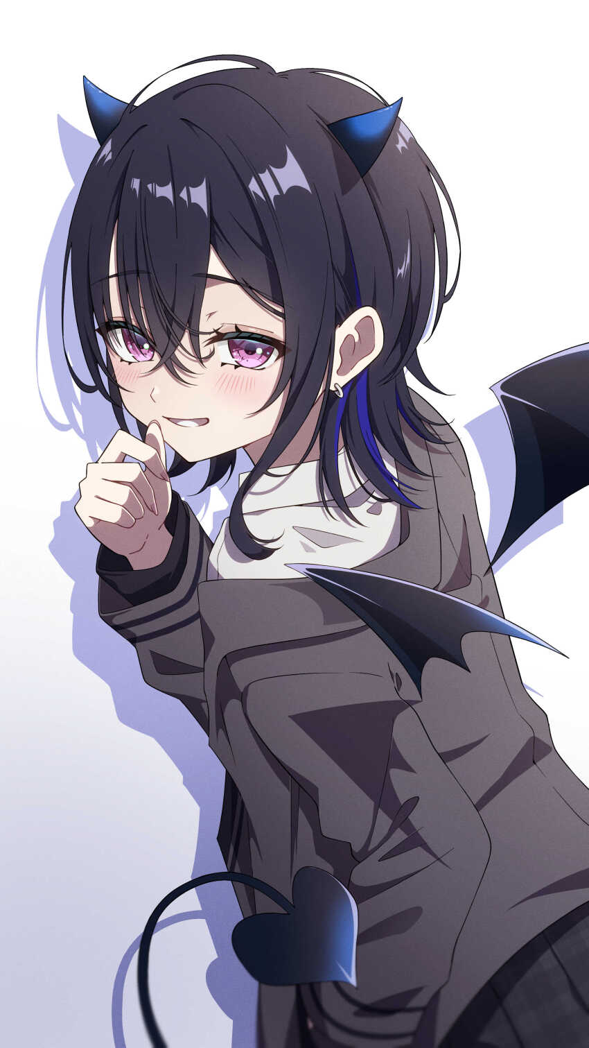 1girl absurdres akashi_(4kc_27) black_hair ear_piercing highres horns ichinose_uruha piercing purple_eyes solo tail virtual_youtuber vspo! wings