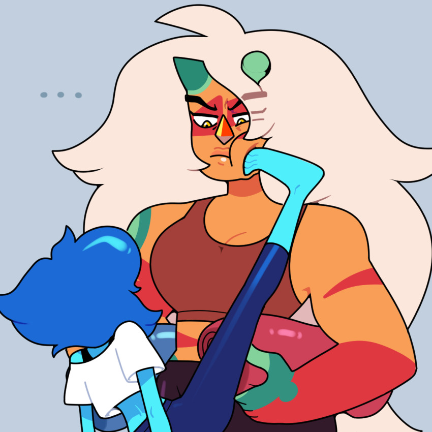 ... :t alternate_costume barefoot breasts broken_horn casual colored_skin discount-supervillain foot_on_another&#039;s_face gem gem_(steven_universe) green_horns high_kick highres horns jasper_(post-corruption)_(steven_universe) jasper_(species)_(steven_universe) jasper_(steven_universe) kicking lapis_lazuli_(steven_universe) long_hair multiple_girls muscular muscular_female orange_skin spots standing standing_on_one_leg steven_universe steven_universe:_future steven_universe_future striped_skin thick_lips very_long_hair white_hair yellow_eyes