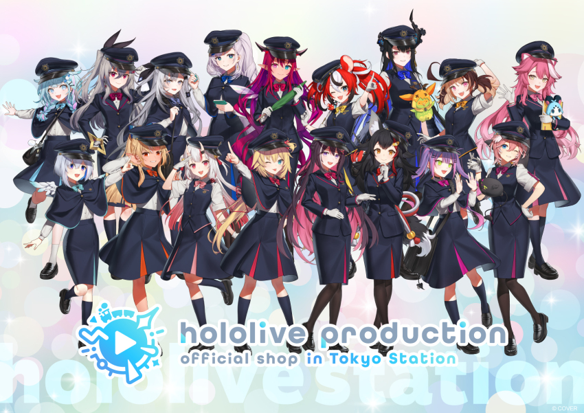 6+girls :d ;d ;p adjusting_clothes adjusting_headwear akai_haato amane_kanata angel angel_wings animal_ear_fluff animal_ears aqua_nails asymmetrical_horns azki_(4th_costume)_(hololive) azki_(hololive) bag bibi_(tokoyami_towa) black_bag black_bow black_choker black_hair black_shoes black_socks blonde_hair blue_bow blue_capelet blue_eyes blue_hair blue_hat blue_jacket blue_skirt blue_vest bow bowtie braid bright_pupils brown_hair brown_pantyhose capelet chattino_(raora_panthera) choker closed_mouth collared_shirt colored_inner_hair crystal_wings elf fangs flower_knot full_body gigi_murin gloves gradient_hair green_eyes grey_hair grin hair_between_horns hair_bow hair_ornament hair_over_shoulder hairclip hakos_baelz halo hand_on_headwear hand_on_own_hip hat head_wings heterochromia highres holding holding_umbrella hololive hololive_dev_is hololive_english hololive_indonesia horns irys_(hololive) isaki_riona jacket kneehighs loafers long_hair long_sleeves looking_at_viewer low-tied_sidelocks low_twin_braids mizumiya_su mole mole_under_eye mouse_ears mouse_girl mr._squeaks_(hakos_baelz) multicolored_hair multiple_girls nail_polish nakiri_ayame nerissa_ravencroft o-ring o-ring_choker official_alternate_costume official_art one_eye_closed oni ookami_mio open_mouth orange_bow orange_eyes outstretched_arm outstretched_arms pantyhose pavolia_reine peaked_cap pink_bow pink_eyes pink_hair pleated_skirt pointing pointy_ears ponytail popo_(gigi_murin) purple_bow purple_hair raora_panthera red_bow red_eyes red_hair salute sharp_teeth shiranui_flare shirt shirt_tucked_in shoes short_hair short_sidetail short_sleeves short_twintails shoulder_bag sidelocks skin-covered_horns skirt slit_pupils smile socks standing standing_on_one_leg star_halo streaked_hair takane_lui tan tassel teeth tokoyami_towa tongue tongue_out train_attendant travel_attendant twin_braids twintails two-tone_hair umbrella vest vestia_zeta virtual_youtuber white_gloves white_hair white_pupils white_shirt white_socks white_wings wing_collar wings wolf_ears wolf_girl yellow_bow yellow_eyes