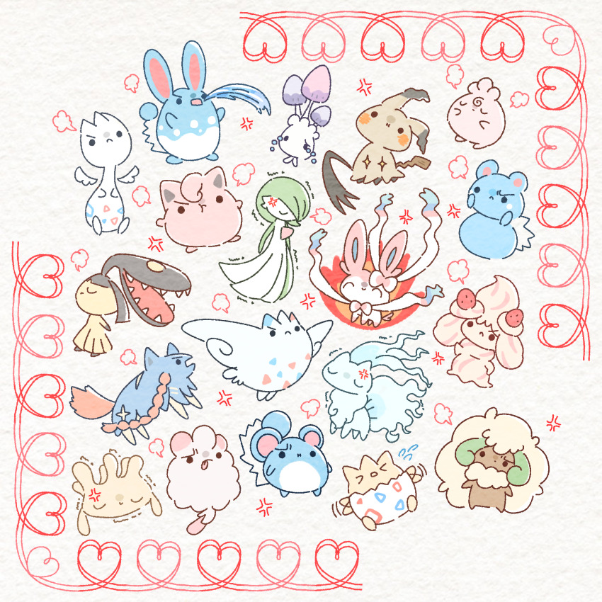 &gt;_&lt; +_+ ._. :i :t afterimage alcremie alcremie_(strawberry_sweet) alcremie_(vanilla_cream) alolan_form alolan_ninetales anger_vein angry annoyed azumarill azurill black_eyes black_hair black_skin blank_eyes bob_cut border chibi closed_eyes closed_mouth colored_skin creatures_(company) crying extra_mouth false_smile fire flat_chest full_body game_freak gardevoir gen_1_pokemon gen_2_pokemon gen_3_pokemon gen_4_pokemon gen_5_pokemon gen_6_pokemon gen_7_pokemon gen_8_pokemon green_hair green_skin grey_background hair_over_one_eye heart highres igglybuff jigglypuff legendary_pokemon marill mawile milcery mimikyu morelull motion_lines multicolored_skin nintendo one_eye_covered open_mouth ototo_(otokameseimen) pokemon pokemon_(creature) pout profile puff_of_air red_border sharp_teeth short_hair smile squirting_liquid standing swirlix sylveon tears teeth togekiss togepi togetic tongue tongue_out trembling two-tone_skin u_u v-shaped_eyebrows water waving_arms whimsicott white_skin yellow_skin zacian zacian_(hero)
