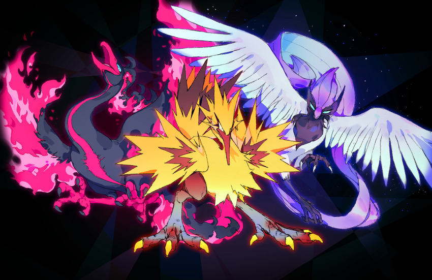 beak bird blue_eyes blue_sclera claws colored_sclera galarian_articuno galarian_form galarian_moltres galarian_zapdos gen_8_pokemon legendary_pokemon nintendo no_humans pokemon pokemon_(creature) salamanshe standing wings