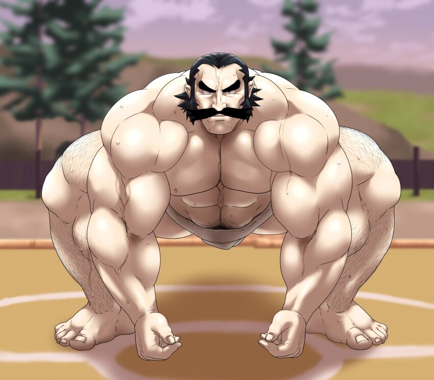 absurdres ass bara beard bulk facial_hair highres hitenmaru huge_ass kamado_(pokemon) male_focus mature_male muscular muscular_male nintendo non-web_source pokemon pokemon_legends:_arceus short_hair yaoi