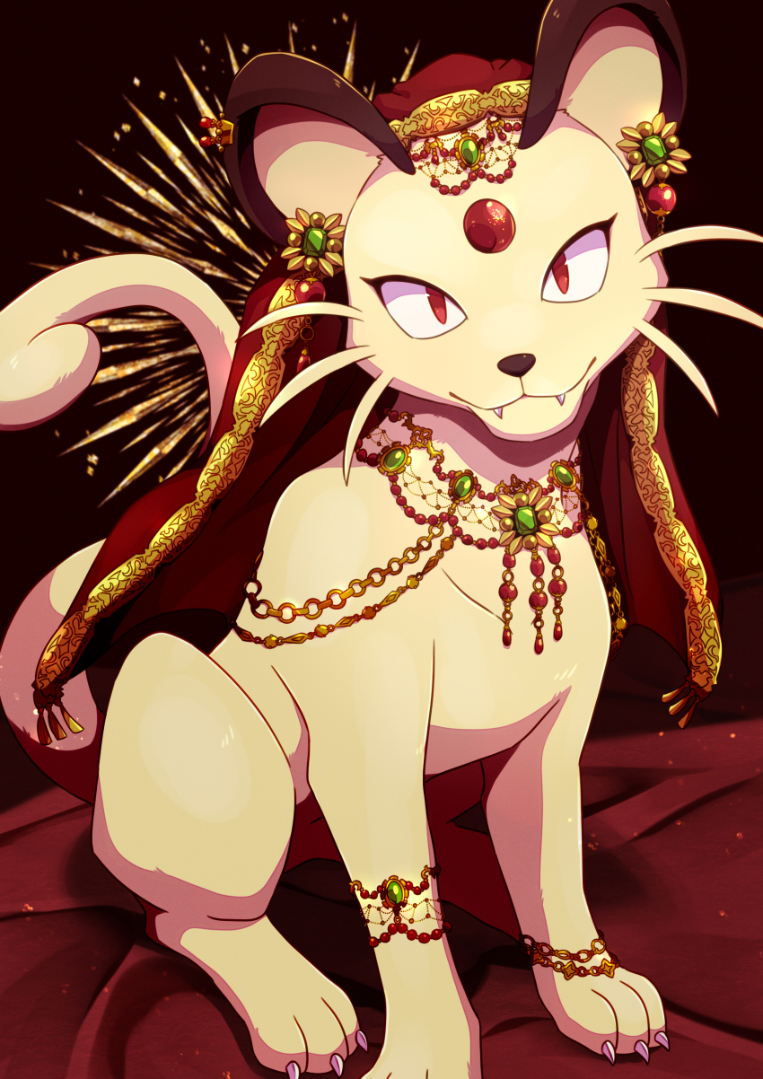 absurdres animal_focus claws closed_mouth forehead_jewel gen_1_pokemon highres kechon-san looking_at_viewer nintendo no_humans persian persian_(pokemon) pokemon pokemon_(creature) sitting smile whiskers