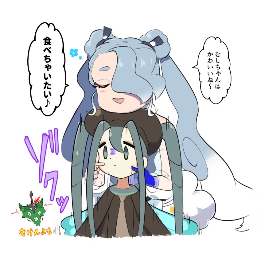2girls bug_miku_(project_voltage) calciumin flying_miku_(project_voltage) gen_4_pokemon hatsune_miku highres multiple_girls nintendo pokemon project_voltage vocaloid wormadam wormadam_(trash)