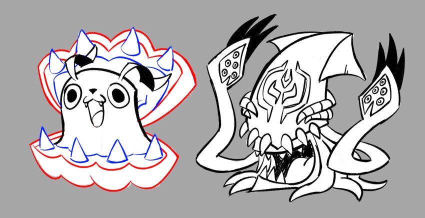 absurdres digimon digimon_(creature) fangs gesomon highres shakomon sharp_teeth teeth tentacles tongue