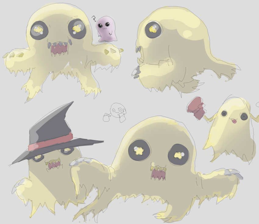 bakemon black_eyes digimon digimon_(creature) floating ghost hat mamemon mochimon soulmon witch_hat